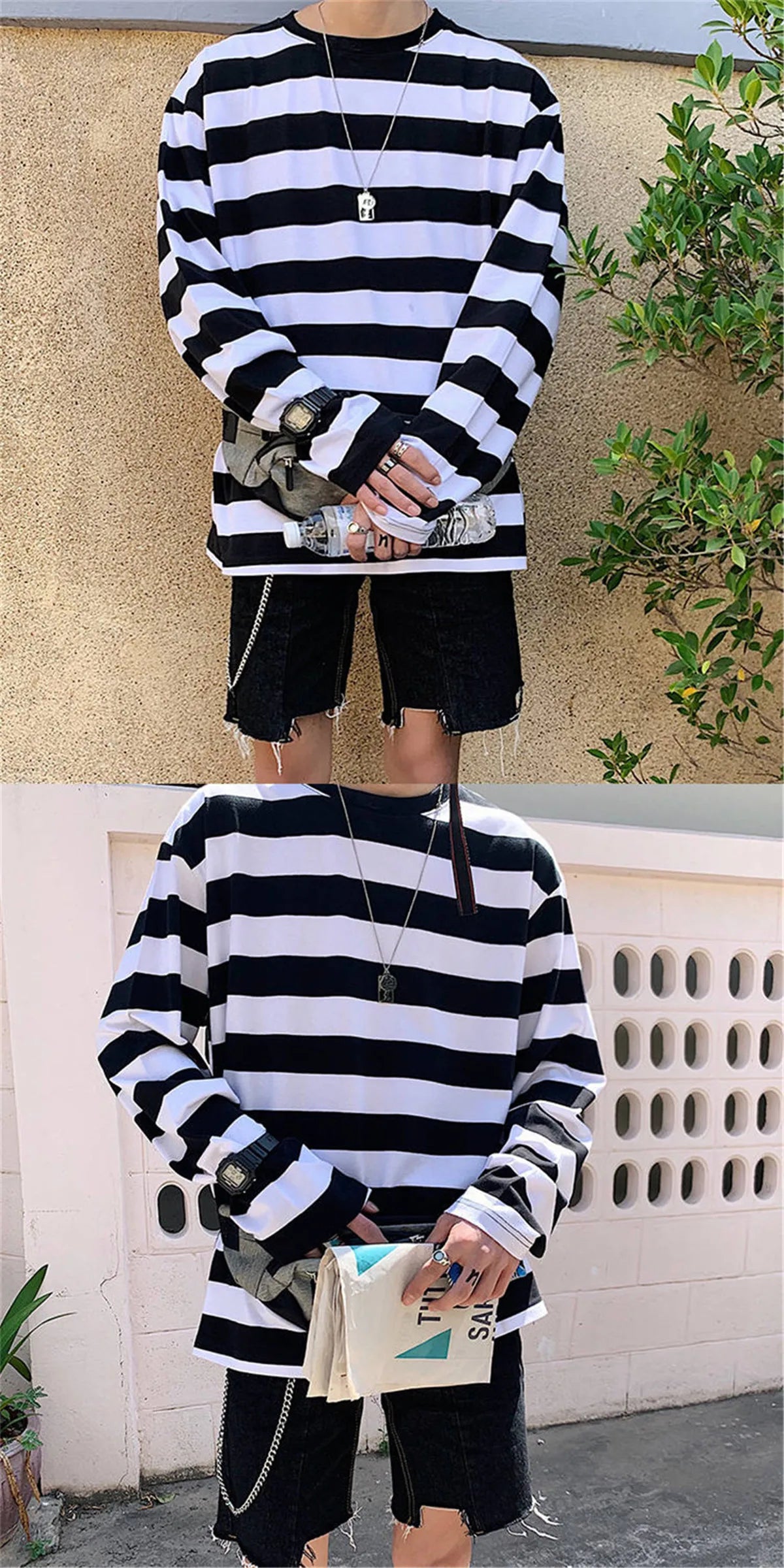 2023 Cool Autumn Fashion Mens Strip T Shirt Korean Hip Hop Casual Tops Women Loose Tops Ulzzang Clothes Males White T Shirts