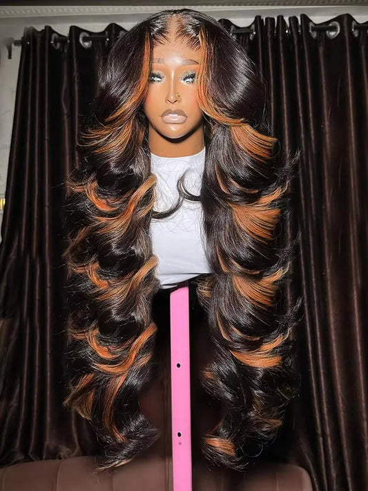 220 Density 30 Inch 1B/30 Black Brown Body Wave Lace Front Human Hair Wigs Colored Highlight 13x6 HD Lace Frontal Wig Human Hair