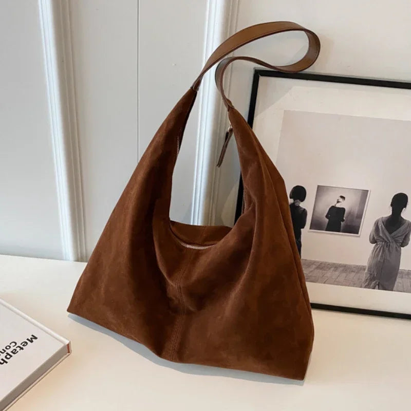 Vintage Suede New Large Capacity Women Tote Bag 2025 Autumn Winter Commute Shoulder Crossbody Bags Fashion Trend Underarm Bags