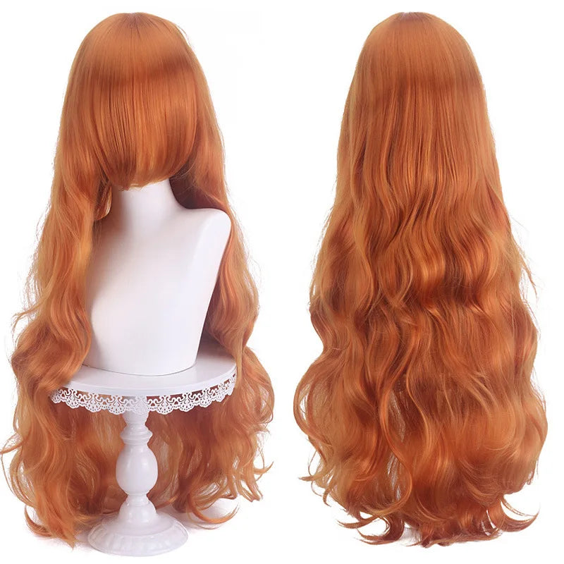 Diagonal Bangs Curly Long Wave Wig for Women Heat-resistant Fiber Synthetic Wig for Daily Cosplay