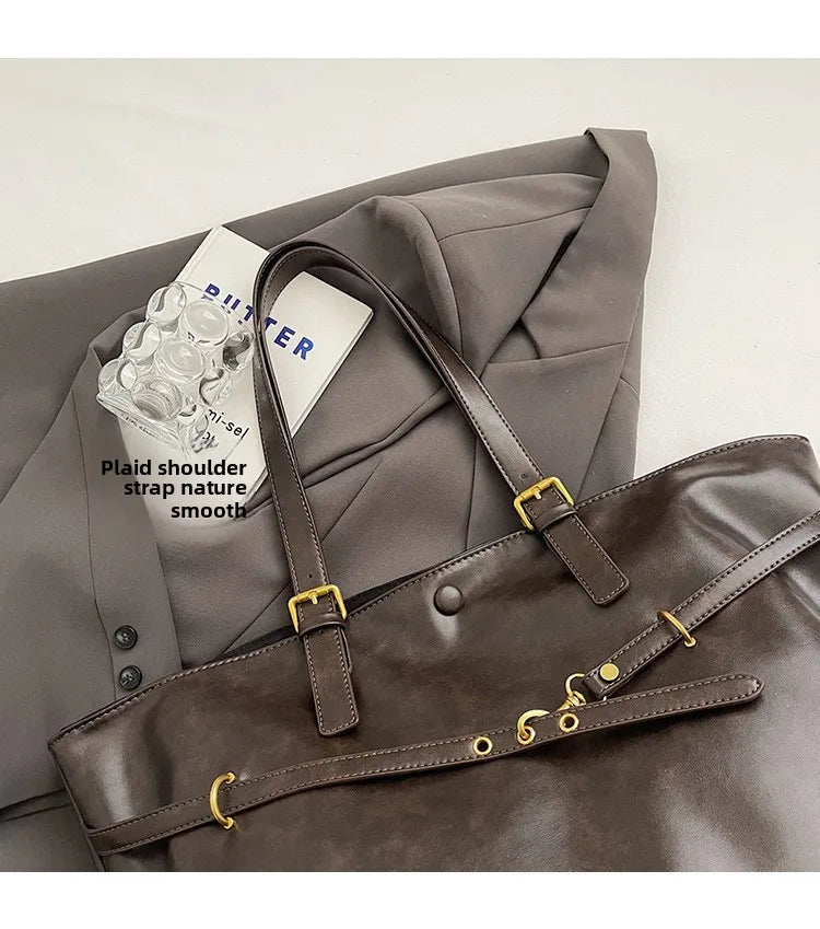 Large Capacity Winter Lady Shoulder Bag Vintage Casual Girl Tote Bags Y2K Pu Leather Female Handbags Women's Commuter Bag Purse