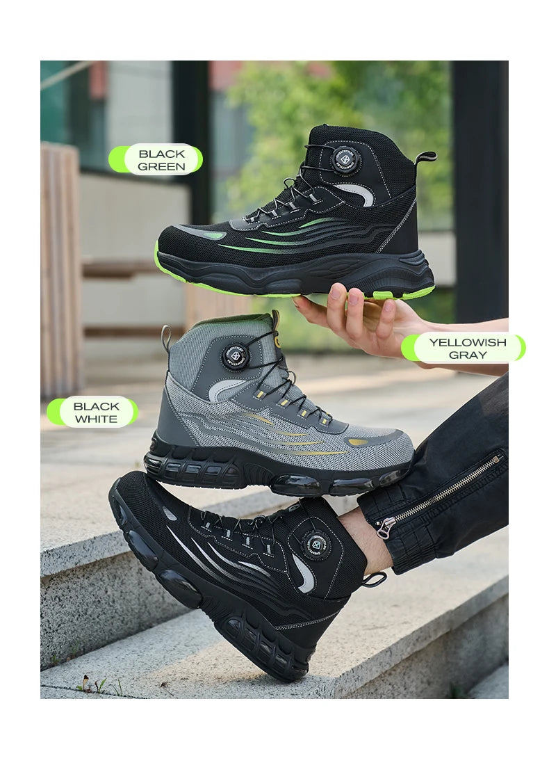 High Top Work Safety Boots Men Steel Toe Cap Work Shoes Rotating Button Indestructible Sneakers Protection Men Safety Shoes