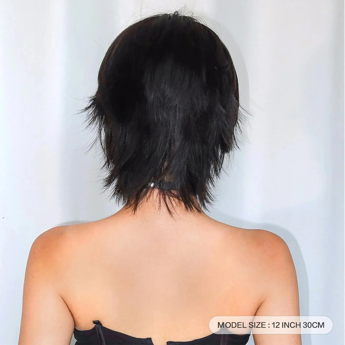 12 inch short salmon head wig with bangs, women's short straight black synthetic wig, party daily use elf cut short wig