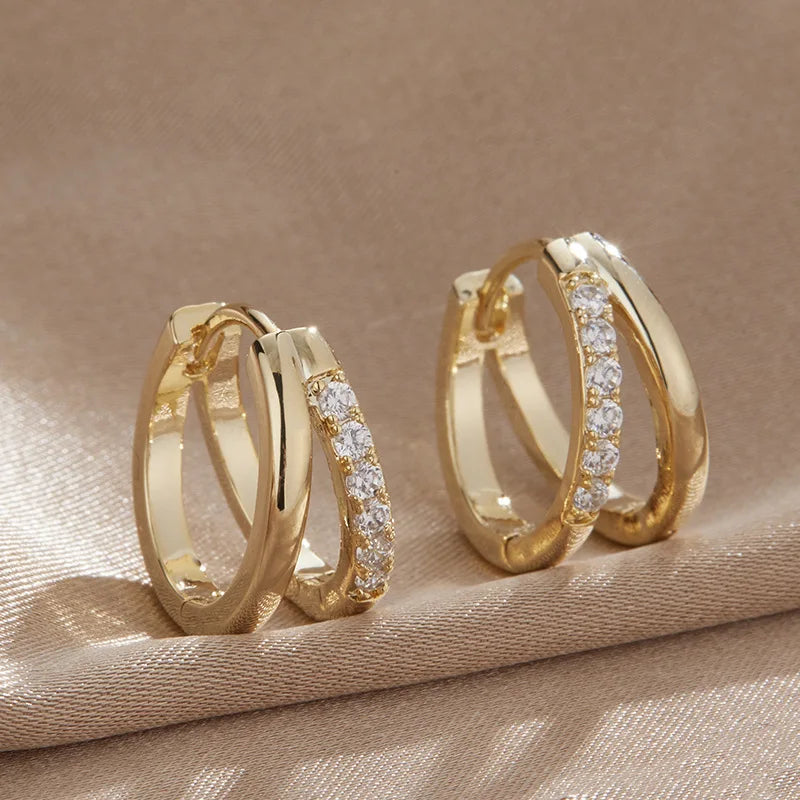 2Pcs Stainless Steel Crystal Zirconia Hoop Earrings for Women Girls Trendy Circle Punk Ear Loops Party Fashion Jewelry Gifts