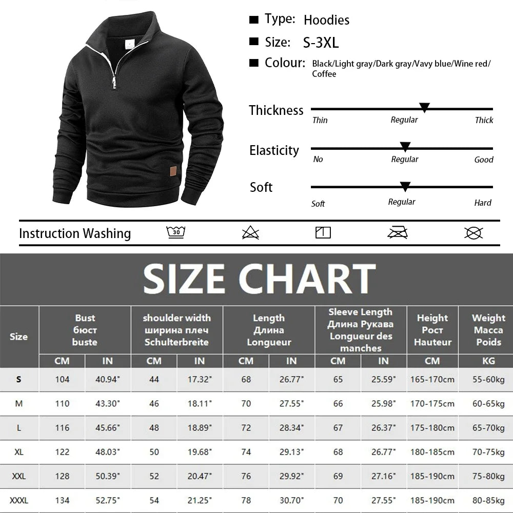 Autumn Men's Stand Collar Pullovers Slim Fit Warm Solid Color Half Zipper Long Sleeve Sweater Men's Casual Sweatshirts Top