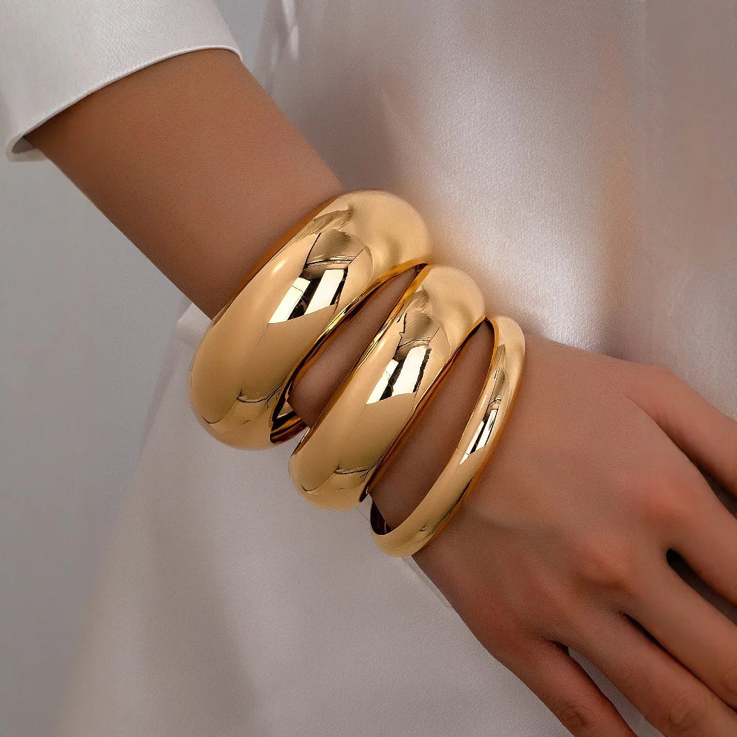 3PCS Set Stainless Steel Round Smooth Bangles for Women Men New Minimalist Gold Color Charm Bracelet Couple Fashion Jewelry Gift