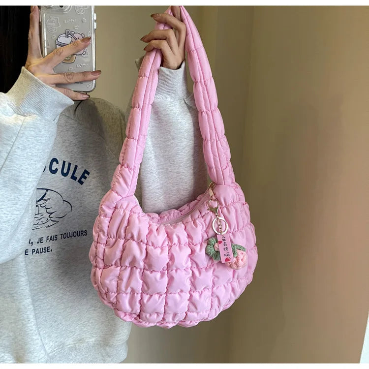 Women's Bag Korean Version Sweet Girly Style Shoulder Bag Fashion Casual Bubble Dumpling Bag Fold Cloud Bag Fashion Exquisite