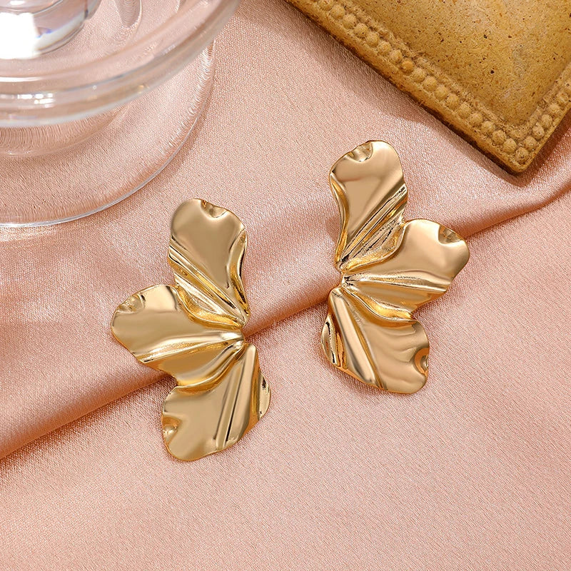 Stainless Steel Chic Half Flower Stud Earrings Minimalist Irregular Petal for Women 2025 New Gold Color Earrings Party Jewelry