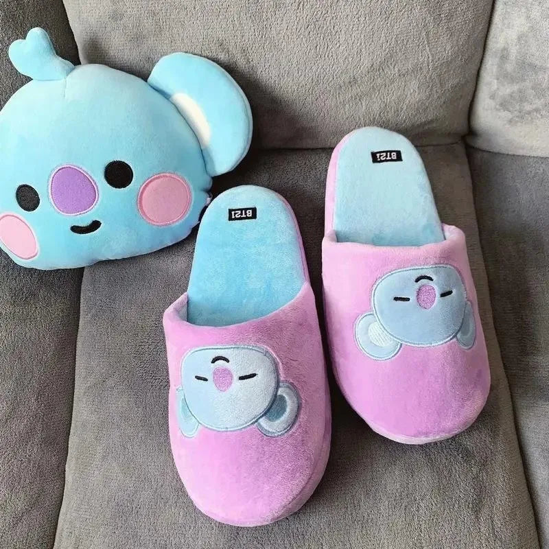 Anime BT21 Kawaii Plush Cotton Slippers Chimmy Cooky Women Fashion Spring Autumn Indoor Non-Slip Slippers