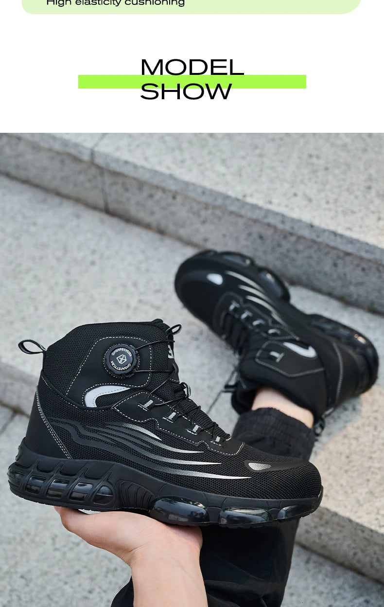 High Top Work Safety Boots Men Steel Toe Cap Work Shoes Rotating Button Indestructible Sneakers Protection Men Safety Shoes
