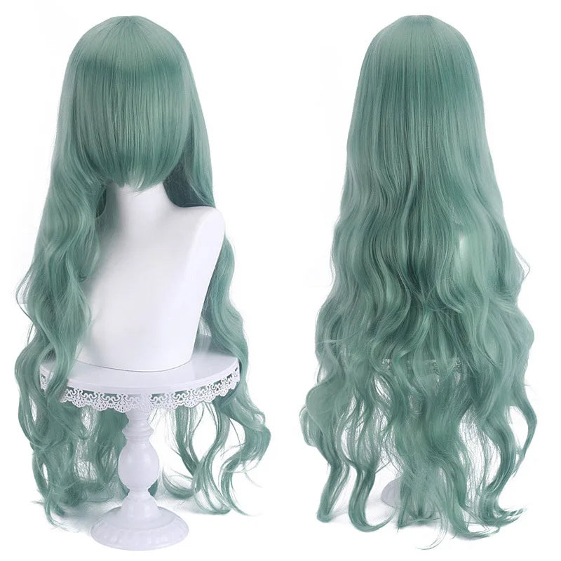 Diagonal Bangs Curly Long Wave Wig for Women Heat-resistant Fiber Synthetic Wig for Daily Cosplay