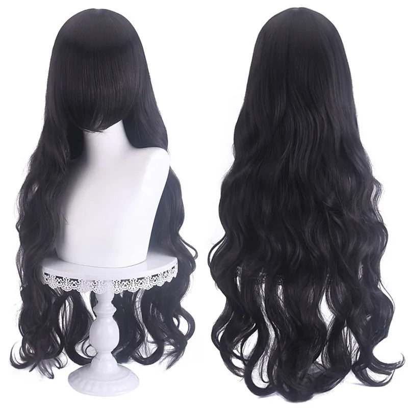 Diagonal Bangs Curly Long Wave Wig for Women Heat-resistant Fiber Synthetic Wig for Daily Cosplay