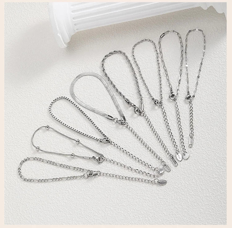 Women Chain Bracelet Silver Color, Stainless Steel Link Stackable Bracelets, Layered Fashion Accessories Gifts