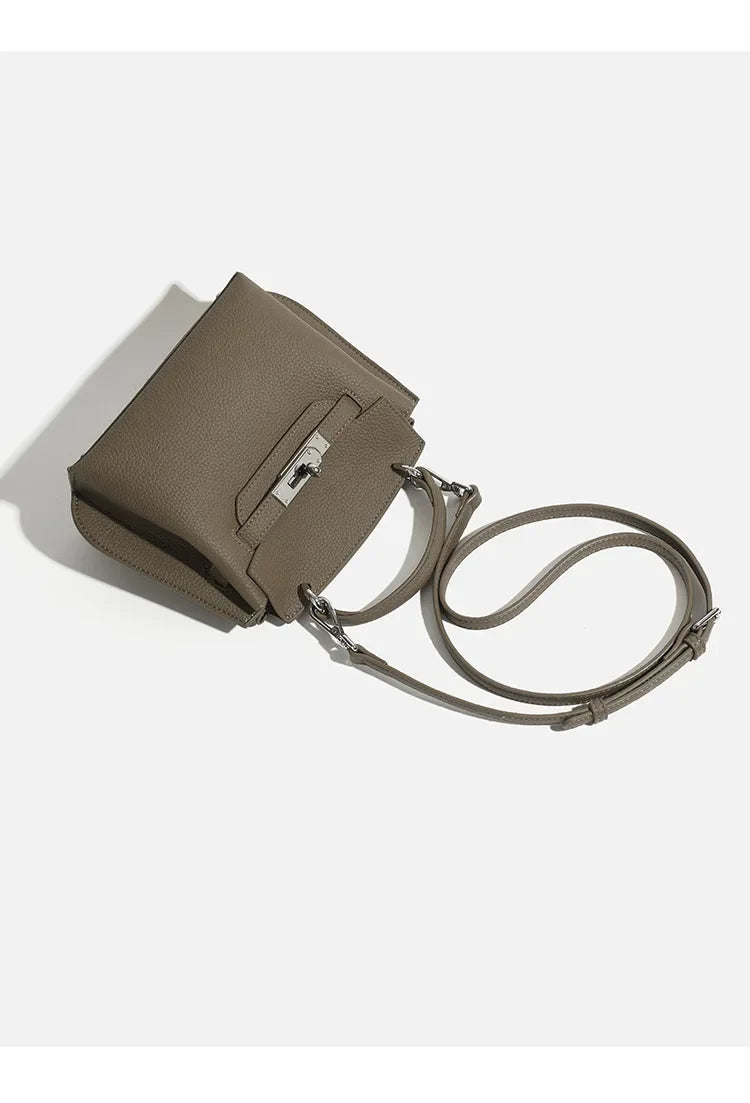 Fashionable Kelly Bag 2025 New Women's Crossbody Bag Retro Lychee Pattern Lock Buckle Single Shoulder Diagonal Bag Luxury Feel