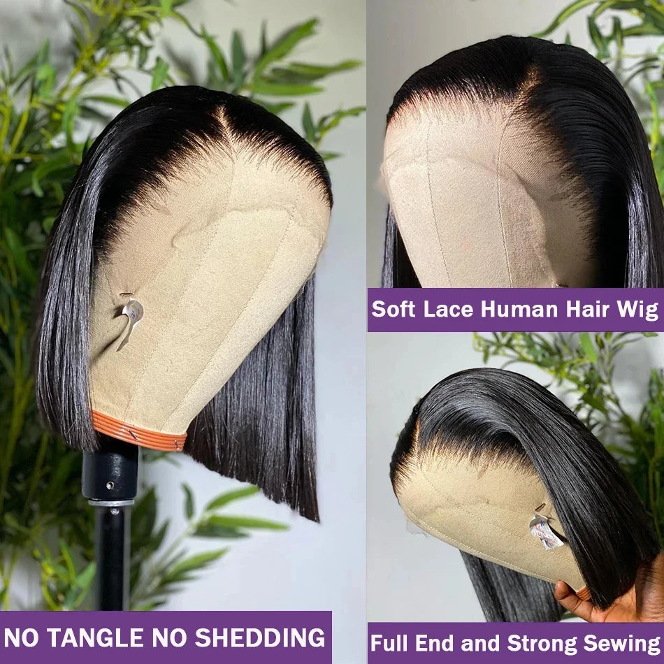 13x4 Bone Straight Short Bob Lace Front Human Hair Wigs 4x4 Lace Frontal Wig Brazilian 100% Human Hair 200 Density 12 14 16 Inch