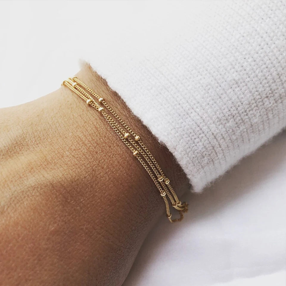 eManco Simple Women's Ball Chain Bracelet Bracelet New Layered Thin Beads Accessories Stainless Steel Jewelry Gifts Wholesale