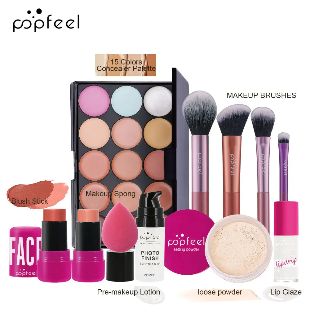 POPFEEL All In One Makeup Kit Eyeshadow Powder Lipgloss Lipoil,Valentine's Day Gift for Girls Women