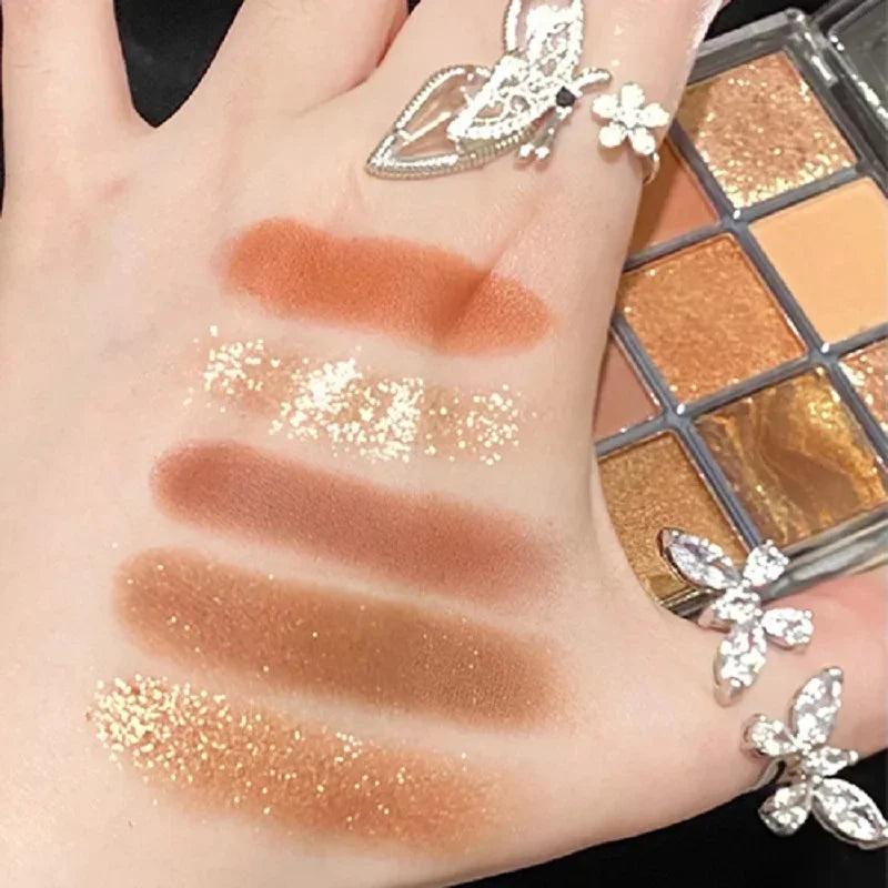 9 Colors Chocolate Eye Shadow Palette Pearly Matte Earth Color Eyeshadow Pallete Shiny Sequins Eye Pigments Lasting Makeup