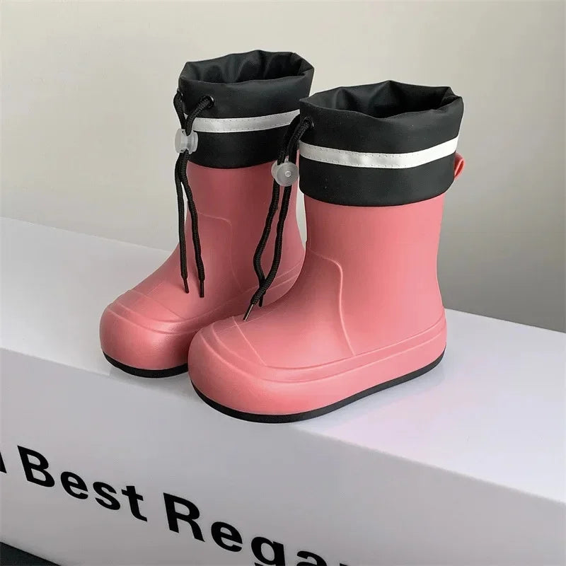 Cute Mid-Calf Rain Boots Women's Student Fashion Casual Play Water Outdoor School Shoes Parent-Child Rain Shoes PVC Material