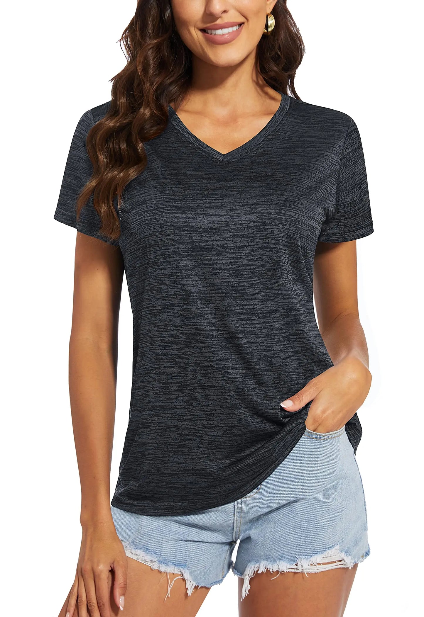 TACVASEN Moisture Wicking V Neck T-shirts Summer Quick Dry Shirts Womens Workout T-shirts Athlete Tops Lightweight Casual Tee
