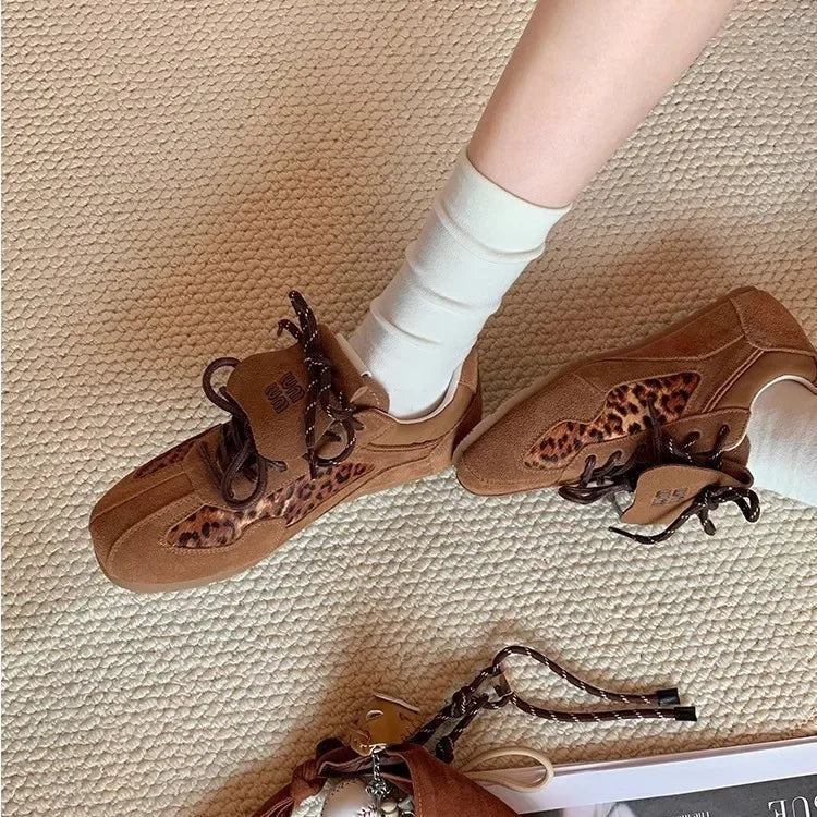 Sheii Retro Leopard Print Mink Casual Sport Flip Cover Deqin Shoes Women Board Shoes Comfortable Breathable Summer Sneakers