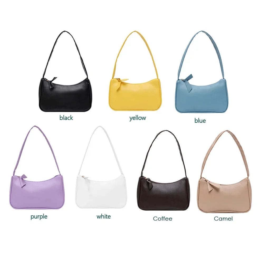 New Retro Soft PU Leather Women Shoulder Underarm Bags Casual Solid Color Small Top-Handle Handbags Ladies Fashion Shoulder Bags
