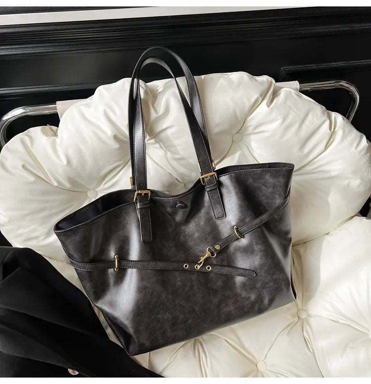 Large Capacity Winter Lady Shoulder Bag Vintage Casual Girl Tote Bags Y2K Pu Leather Female Handbags Women's Commuter Bag Purse