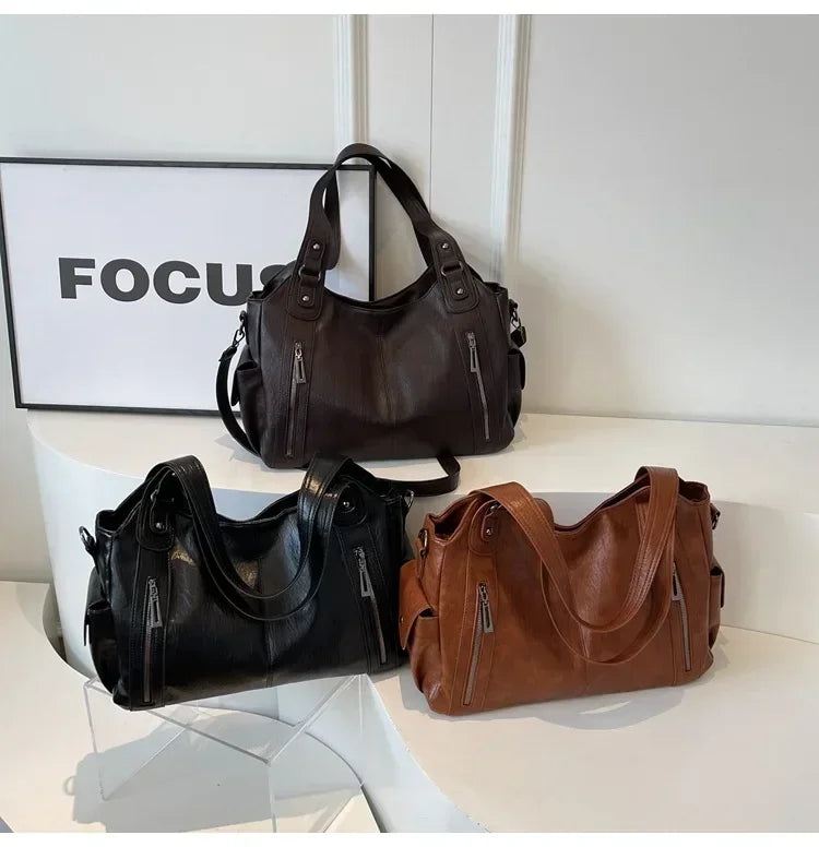 Soft Interior Compartment Shoulder Bags 2024 High Quality Contrasting Colors Bags for Women Fashion Zipper Pu Women's Handbags