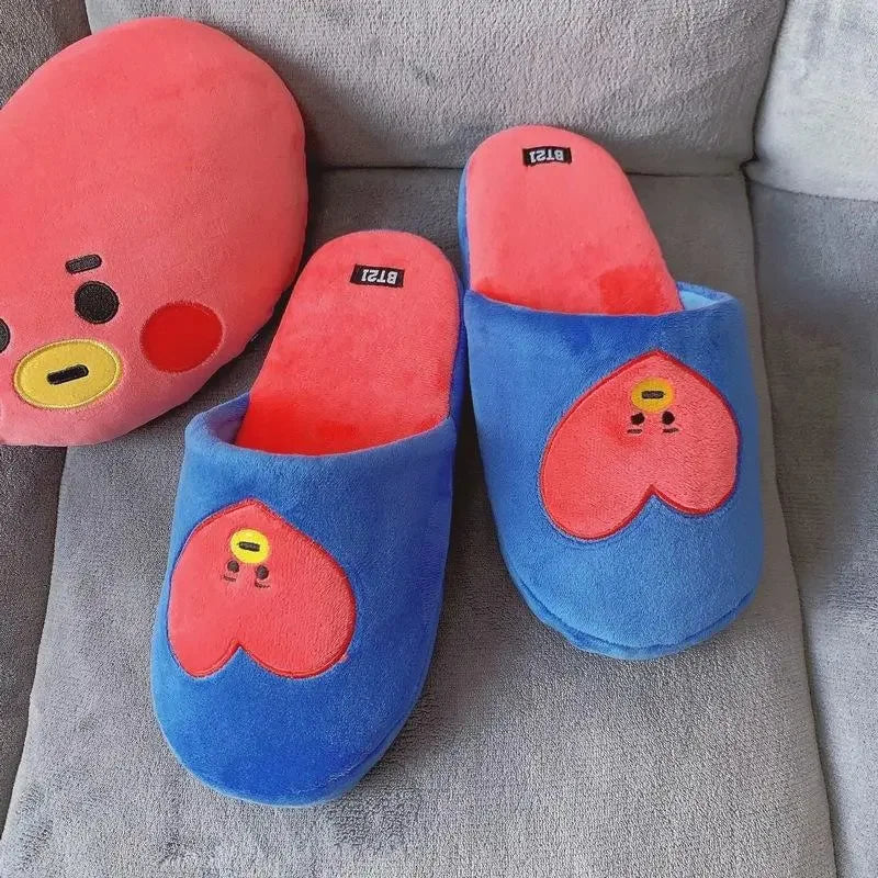 Anime BT21 Kawaii Plush Cotton Slippers Chimmy Cooky Women Fashion Spring Autumn Indoor Non-Slip Slippers