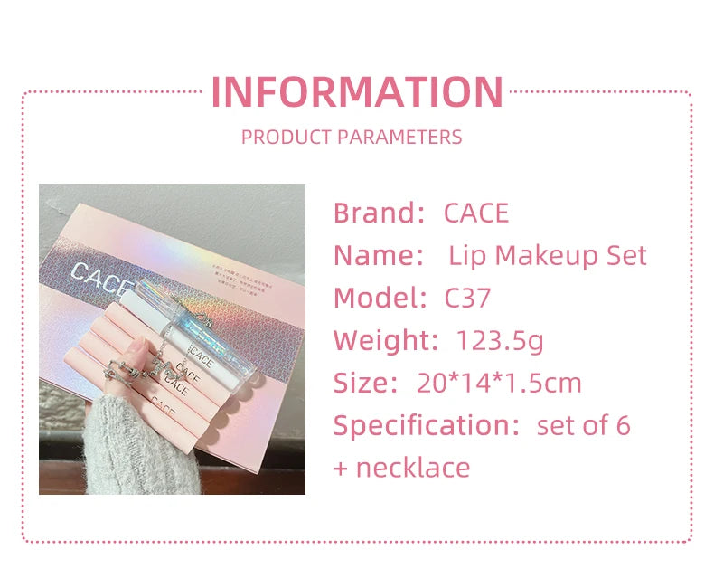 CACE Matte Liquid Lipstick Makeup Sets 4 Colors Lipgloss And 1pc Transparent Lipgloss And 1pc Lip Balm Plumper And Necklace Gift