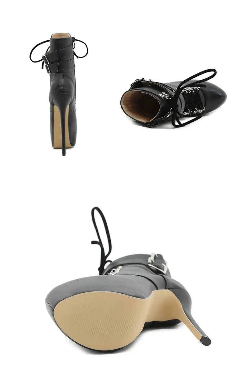 Liyke Autumn Winter Platform Boots For Women Sexy Round Toe Buckle Strap Pole Dance High Heels Pumps Fashion Lace-Up Runway Shoe