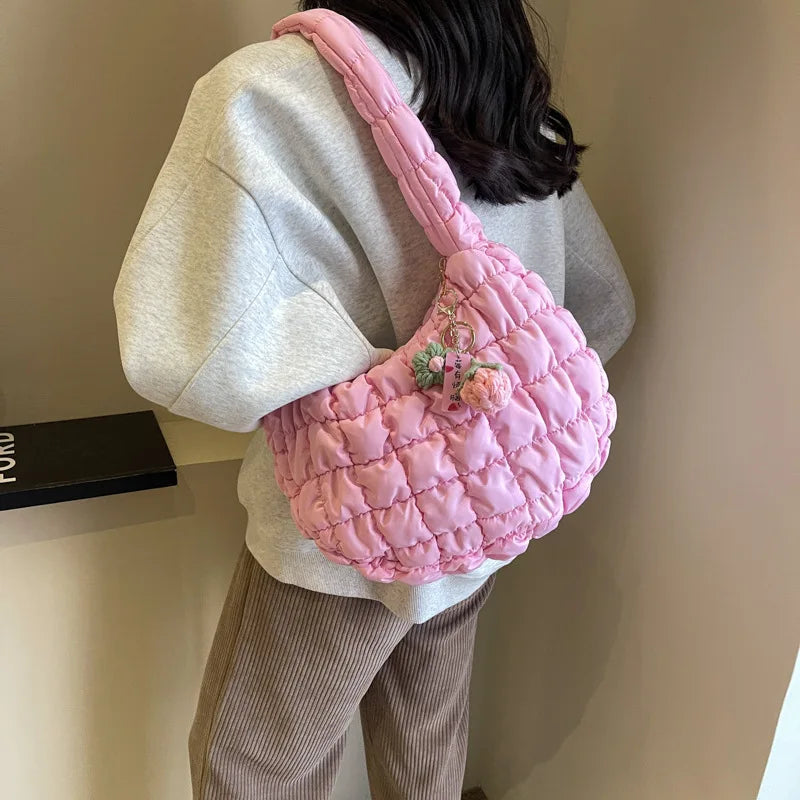 Women's Bag Korean Version Sweet Girly Style Shoulder Bag Fashion Casual Bubble Dumpling Bag Fold Cloud Bag Fashion Exquisite