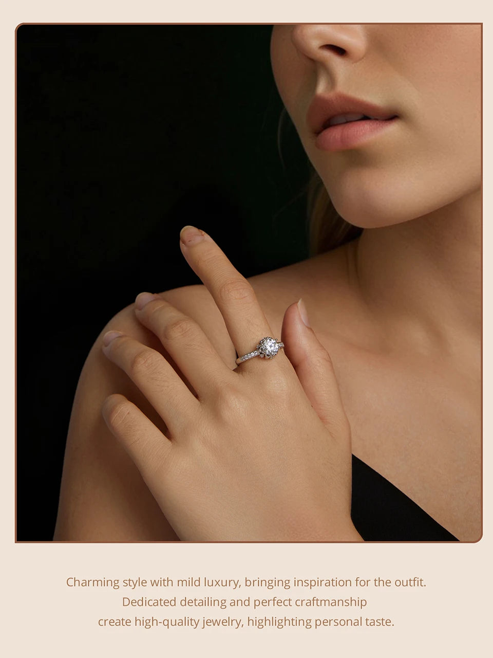 BAMOER D Color VVS1 EX Moissanite Flower Ring 1ct Round Moissanite Diamond Solitaire Engagement 925 Sterling Silver Rings For Wo