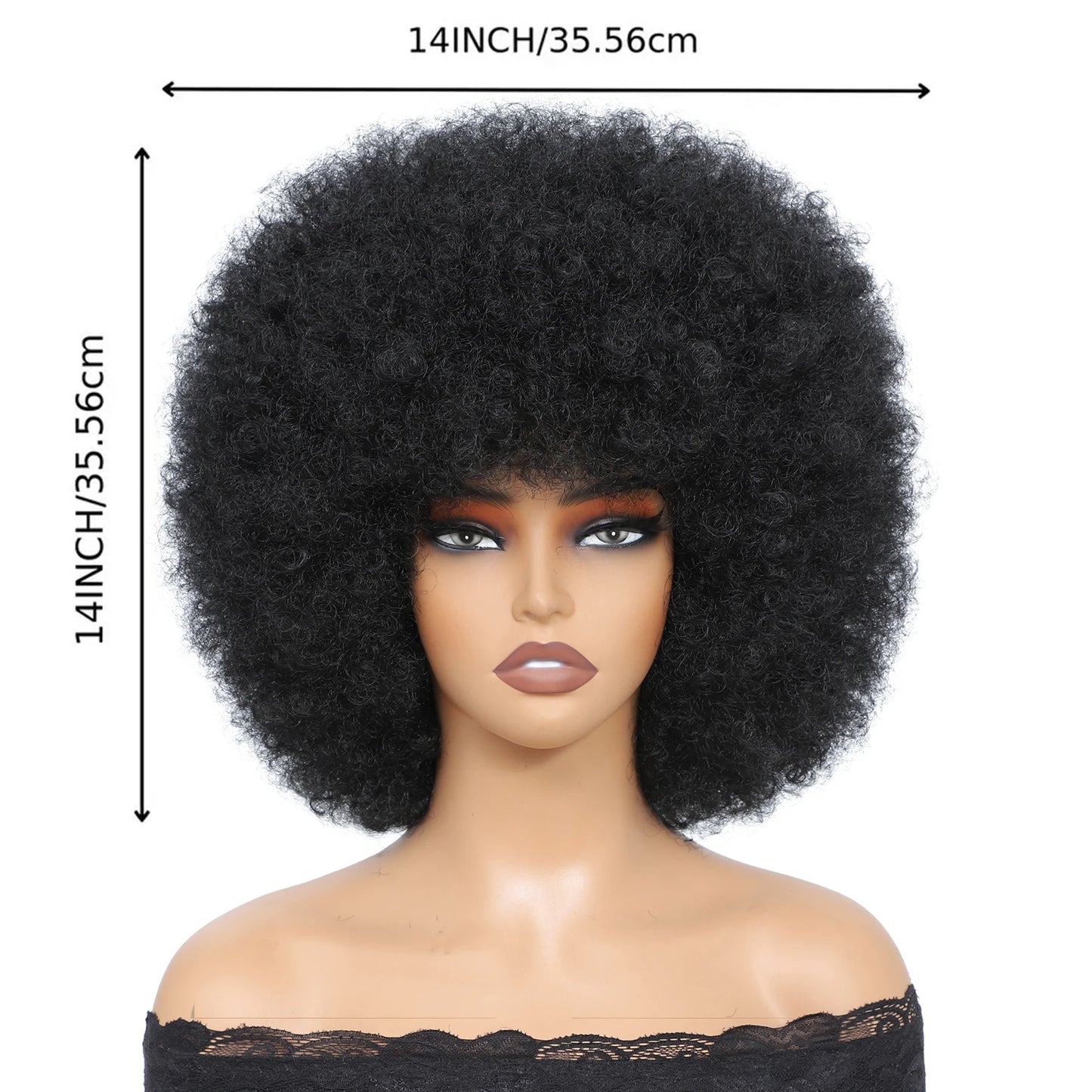 Afro Wigs for Black Women 14 Inch 70s Afro Kinky Curly Bouncy Fluffy Puff Synthetic Wig Ideal for Cosplay Daily & Party