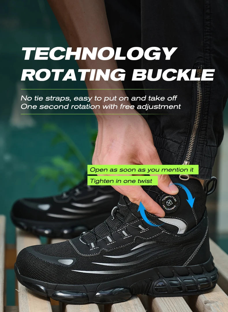 High Top Work Safety Boots Men Steel Toe Cap Work Shoes Rotating Button Indestructible Sneakers Protection Men Safety Shoes