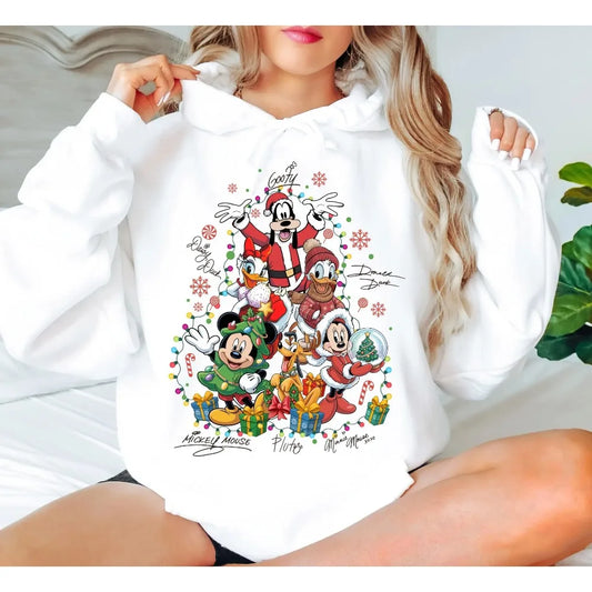 2025 Christmas Disney Mickey Hoodies Boy Girl Autumn Winter Family Parent-Child Clothing Men Women Oversized Loose Long Sleeves