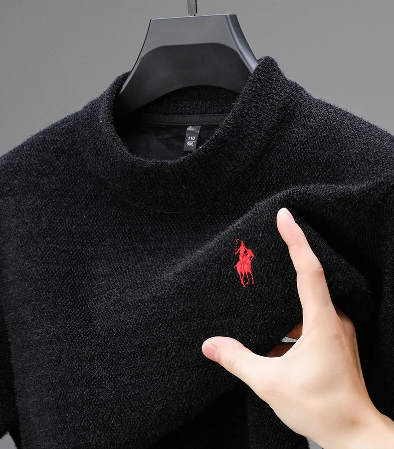 Luxury Brand Men's O-Neck Sweater Autumn/Winter New Item Exquisite Velvet Embroidered Thick Pullover Knitwear Top Men's Clothing