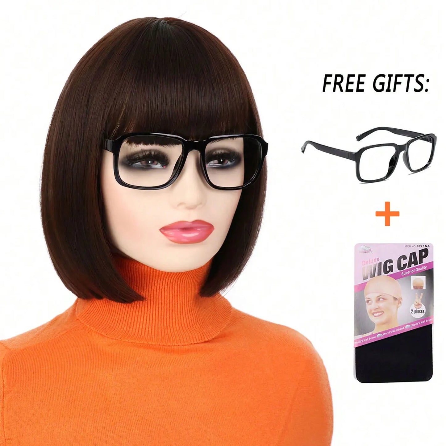 Brown Bob Wig With Bangs Synthetic Short Bob Wigs For Women Straight Bob Bangs Wig Heat Resistant Hair For Cosplay Daily Party