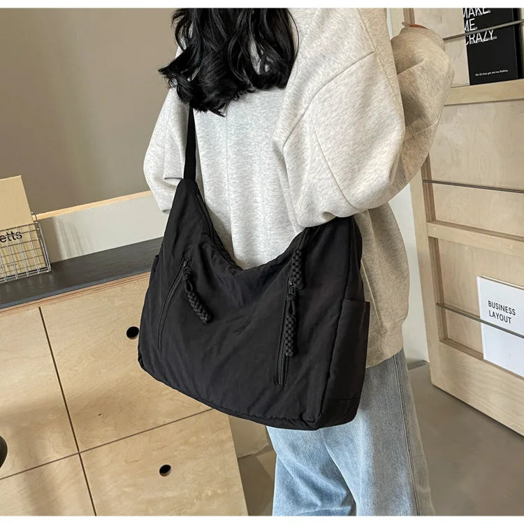 Trendy Women's Soft Cloth Shoulder Bag Solid Color Student 2025 Spring Y2k Casual Style Big Handbags Crossbody Bags for Women