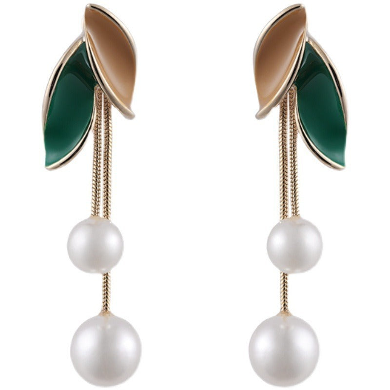 2025 Y2K Boho Celestial Pearl Leaf Tassel Earrings for Women Elegant Delicate Minimalist Party Jewelry Luxury Gifts