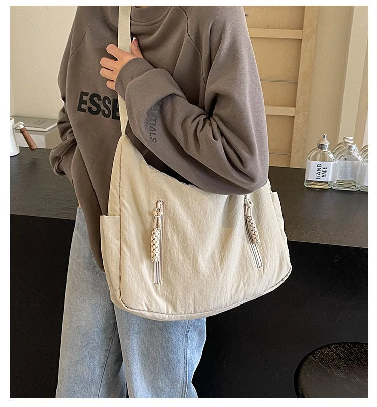 Trendy Women's Soft Cloth Shoulder Bag Solid Color Student 2025 Spring Y2k Casual Style Big Handbags Crossbody Bags for Women