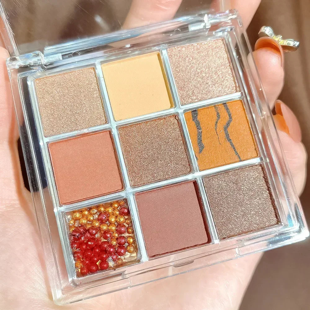 9 Colors Chocolate Eye Shadow Palette Pearly Matte Earth Color Eyeshadow Pallete Shiny Sequins Eye Pigments Lasting Makeup