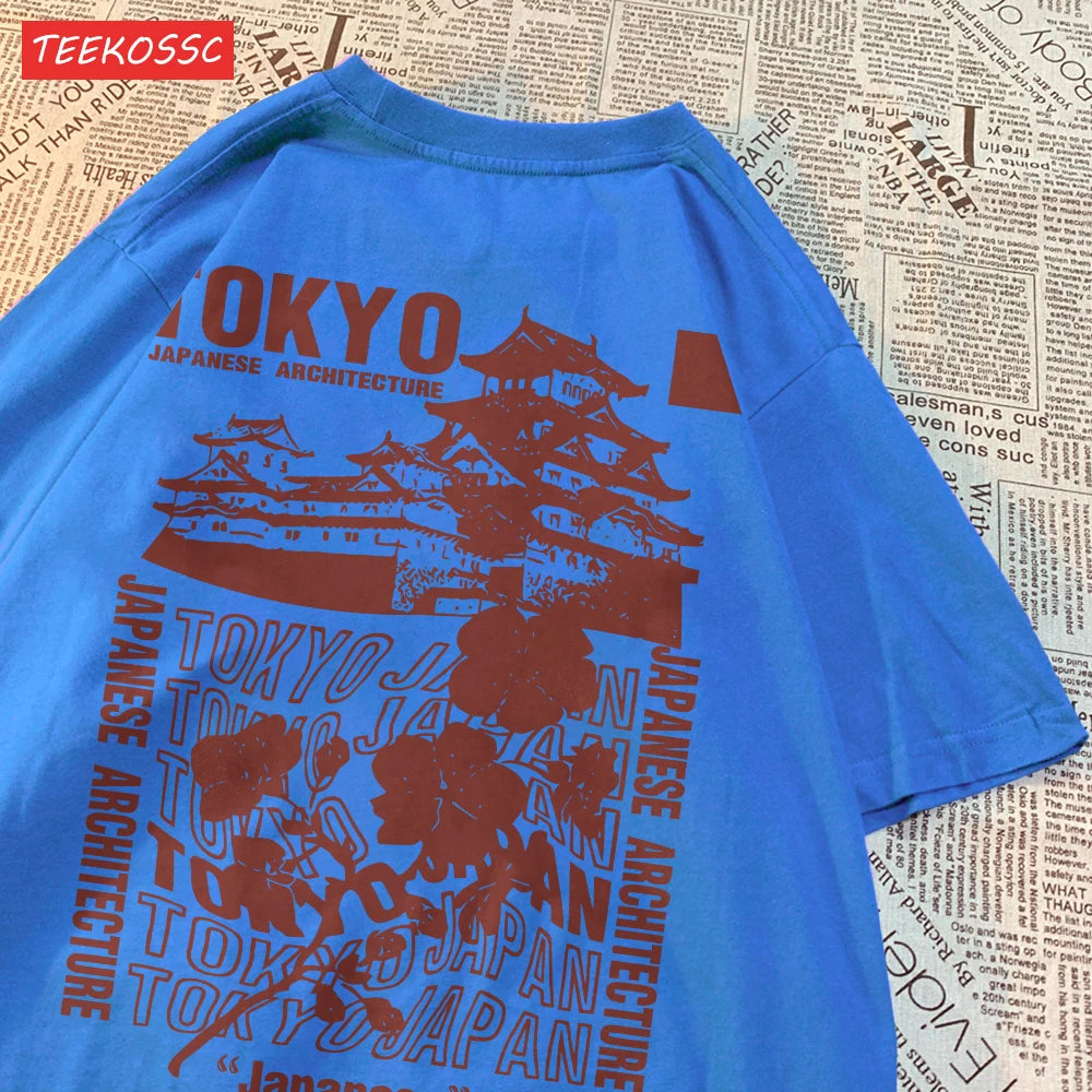 Trend Cotton Women'S T-Shirts Japanese Tokyo Sakura Printed Streetwear Soft Breathable Oversize Summer Street Female Clothes