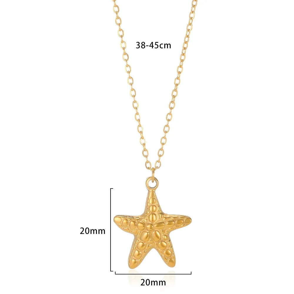 Summer Women's Starfish Conch Shell Necklace Fashion Stainless Steel Gold/Silver Color Crab Turtle Choker Beach Jewelry Gifts