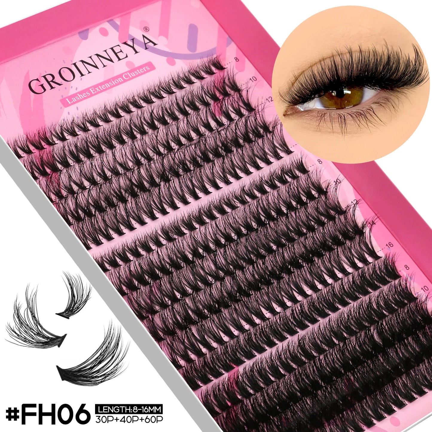 GROINNEYA Lashes Clusters Faux Mink Lashes Eyelash Extension Voluminous Fluffy Wispy Cat Eyelashes Eyelashes Clusters Makeup