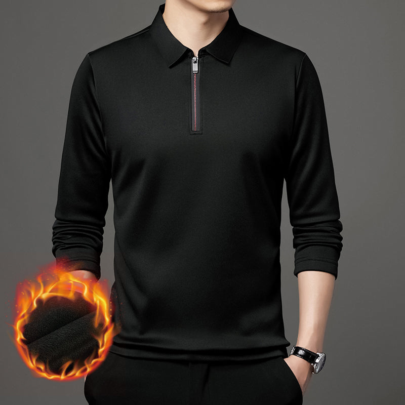 New T Shirt Zipper Polo Shirt Male Fashion Turn-Down Collar Long Sleeve Business Men Clothes