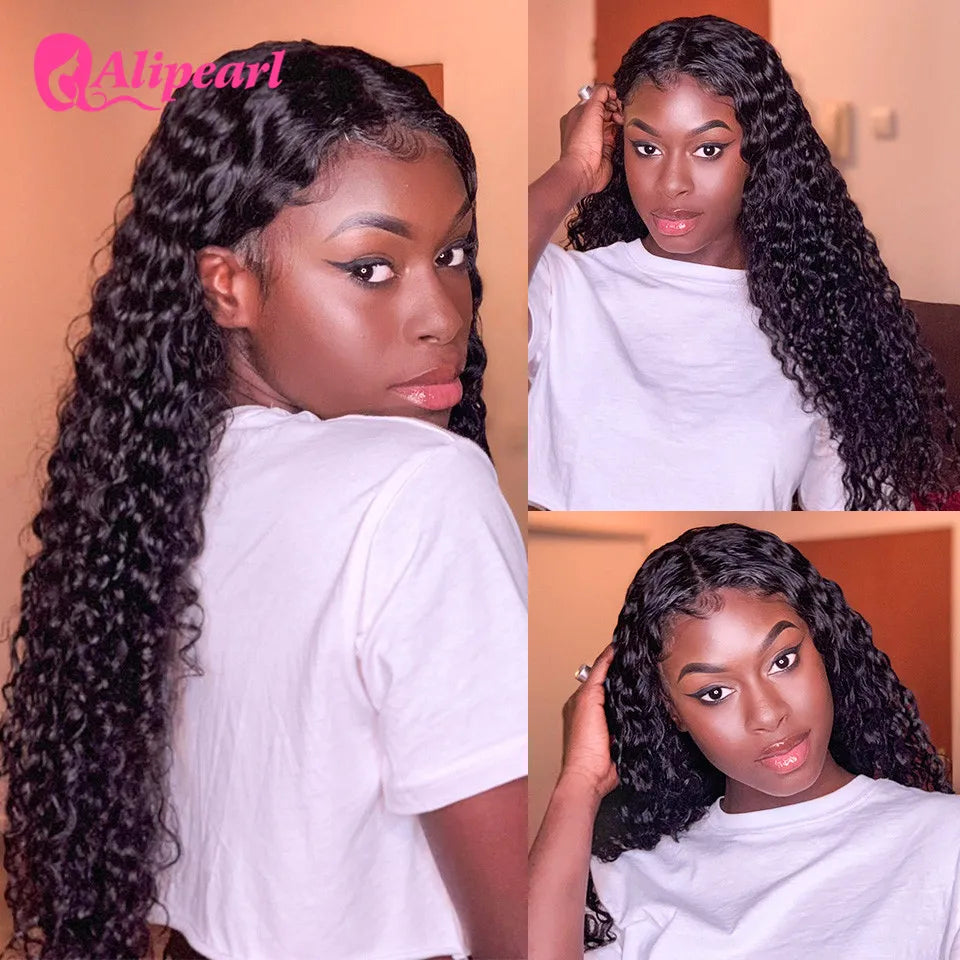 AliPearl Hair Ready to Go Glueless Wig Human Hair Deep Wave 5x5 Transparent Lace Closure Wig Pre-Cut Ready Go Lace Wig For Women