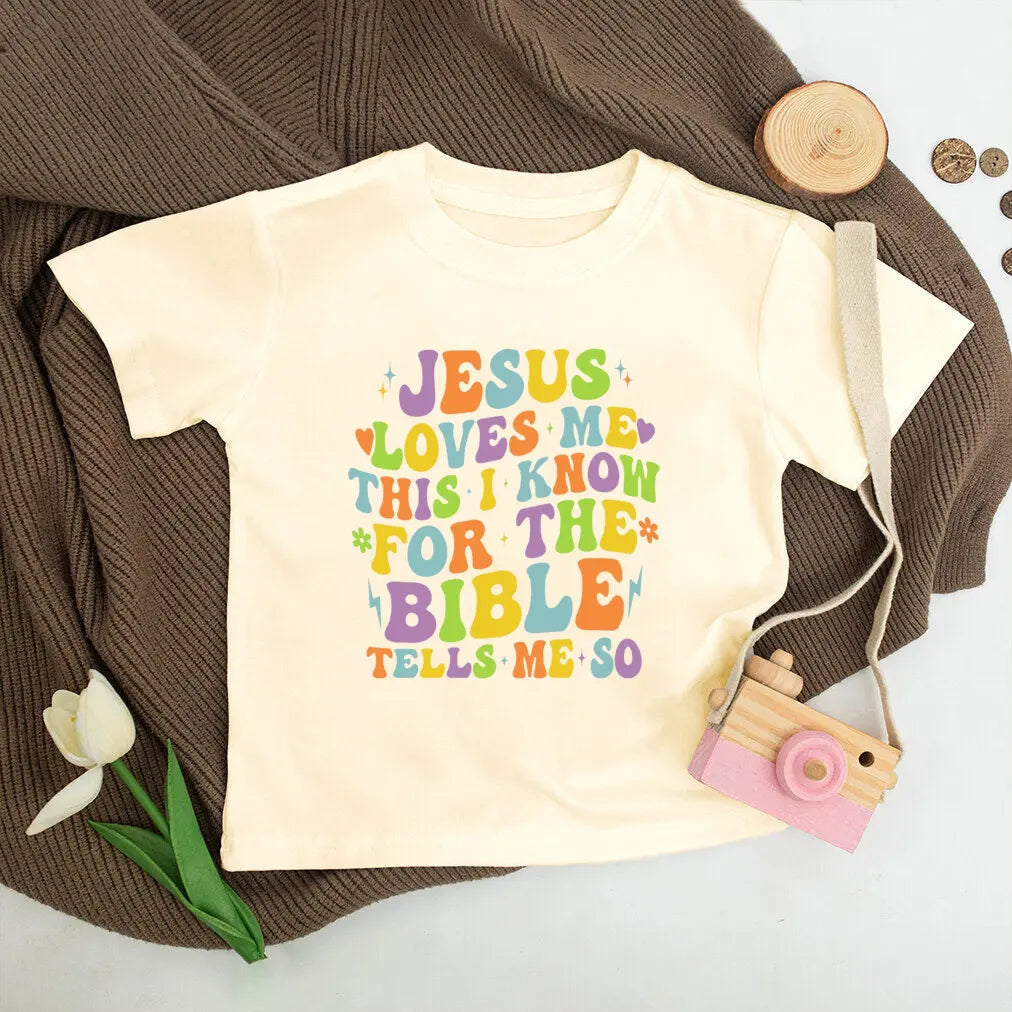 Jesus Loves Me Print Kids Shirt Retro Summer T-shirt Tops for Children Boys Girls Short Sleeve Tshirt Funny Toddler Clothes Tee