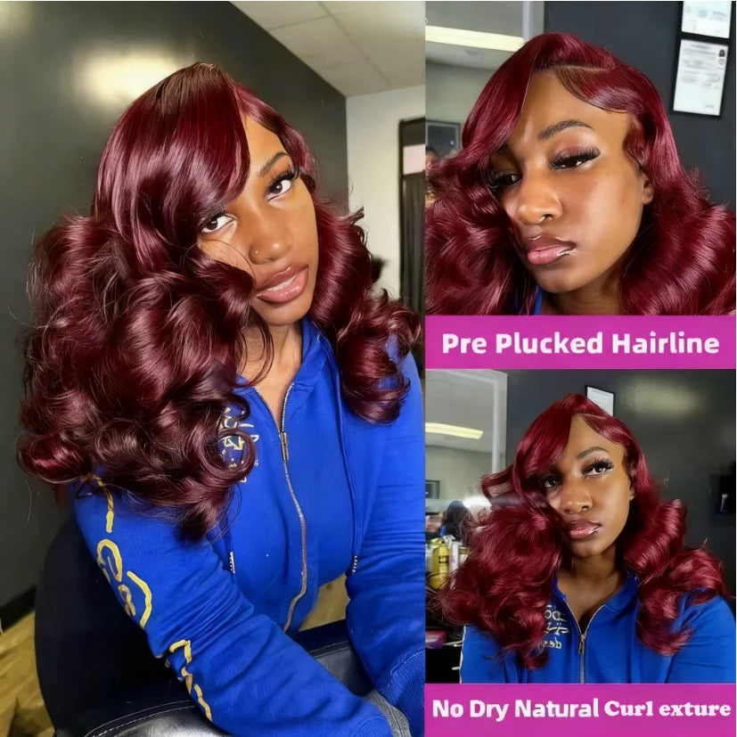 Brazilian 230% 99J Bouncy Curly Bob 13x4 HD Lace Front Human Hair Wigs 99J Burgundy Body Wave Bob Wig Short Curly Human Hair Wig
