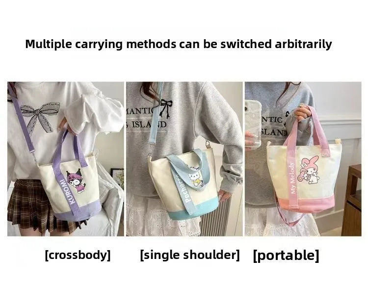Sanrio Hello Kitty Kuromi Canvas Shoulder Bag Kawaii Anime Print Lightweight Crossbody Purse for Girl